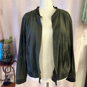 Olive Green Faux Suede Women's Bomber Jacket - Size 2x